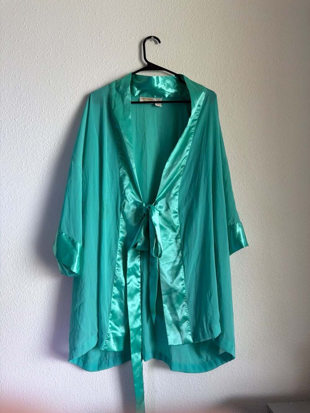 Vintage Victoria's Secret Teal Sheer Chiffon Satin Trim Robe One Size